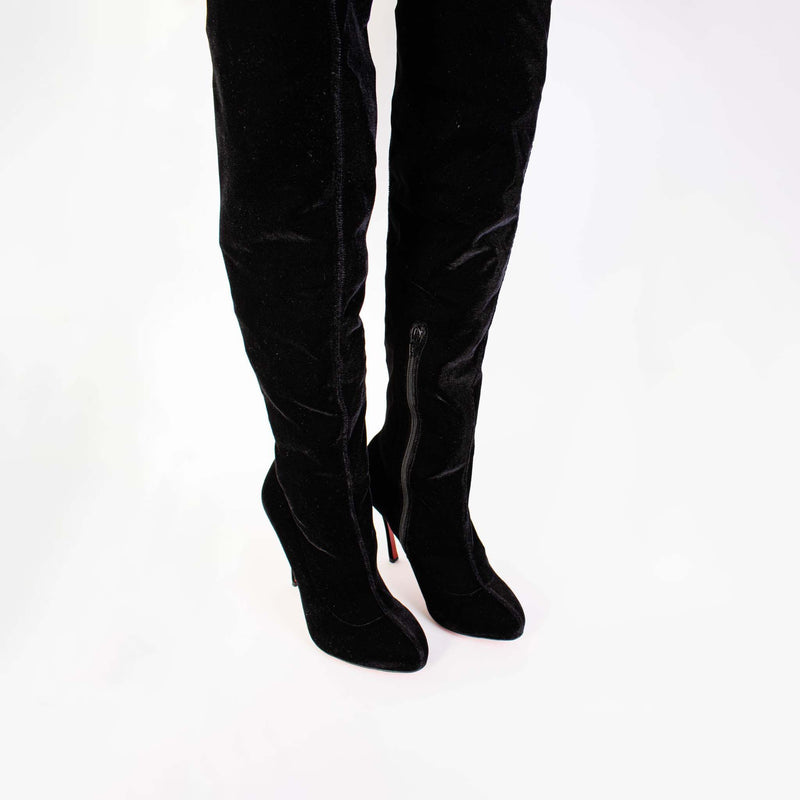 Christian Louboutin Black Velvet High Boots