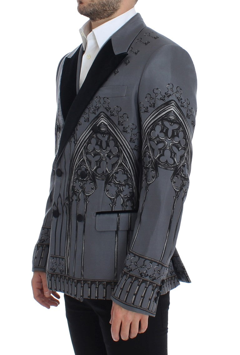 Gray Silk Knight Two Button Blazer