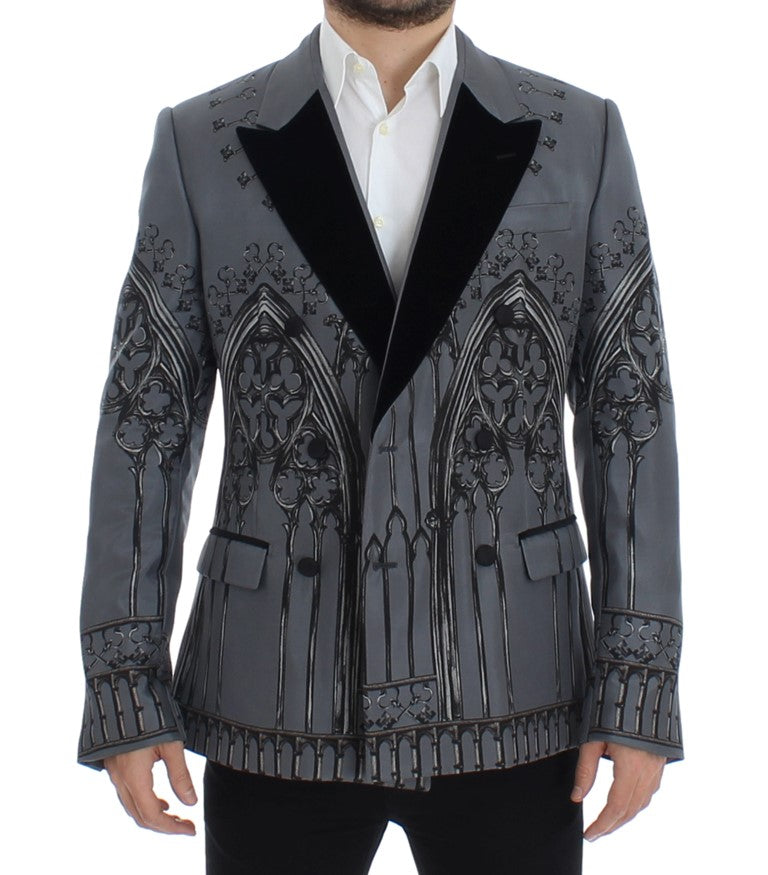 Gray Silk Knight Two Button Blazer