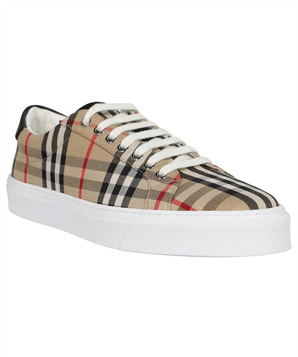 Beige Canvas & Leather Low Top Sneakers