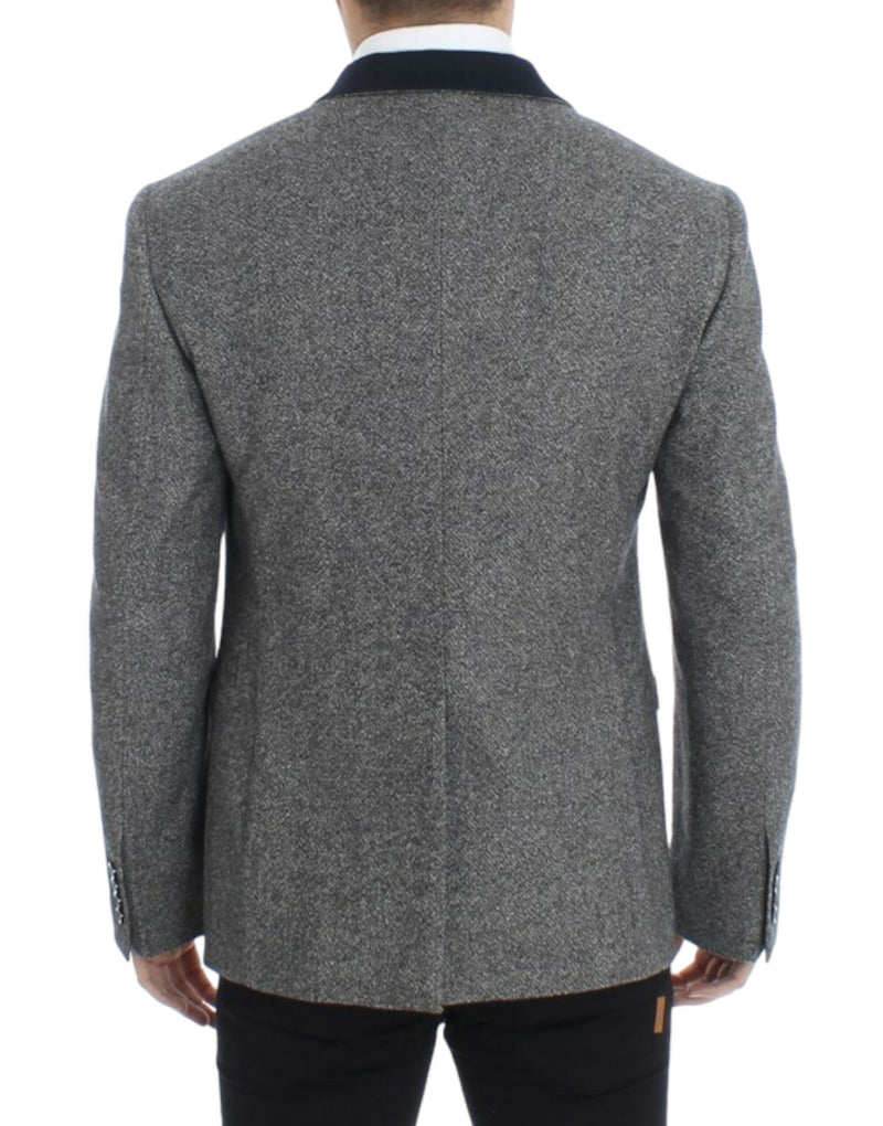 Gray wool double breasted blazer