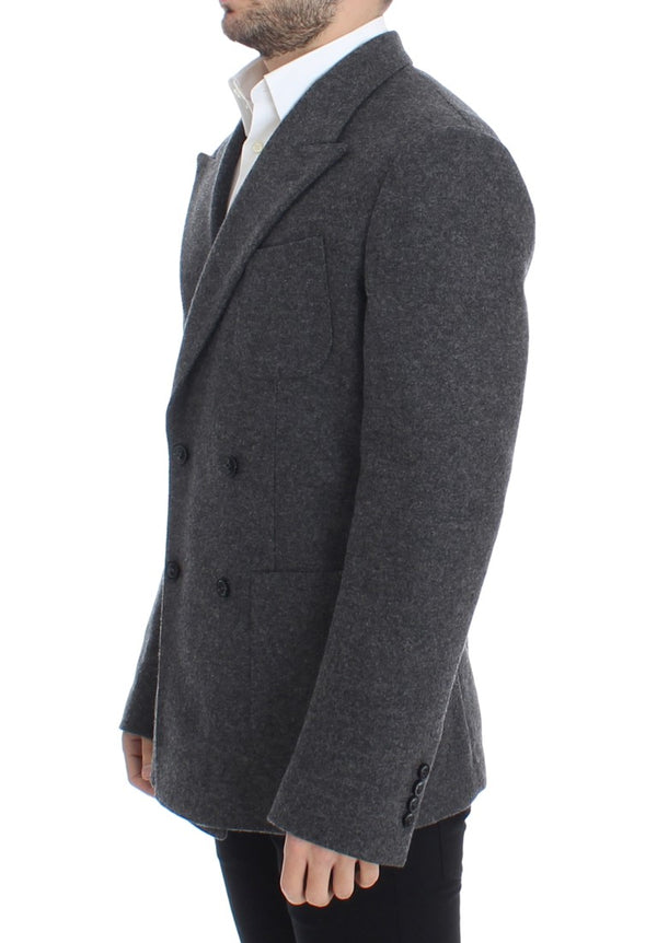 Gray wool double breasted blazer