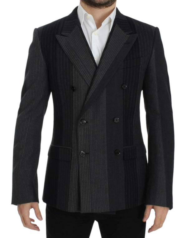 Gray striped wool stretch blazer