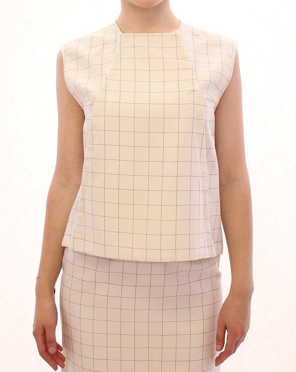 White Cotton Checkered Shirt Top