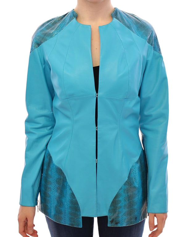 Blue Leather Snake Print Jacket