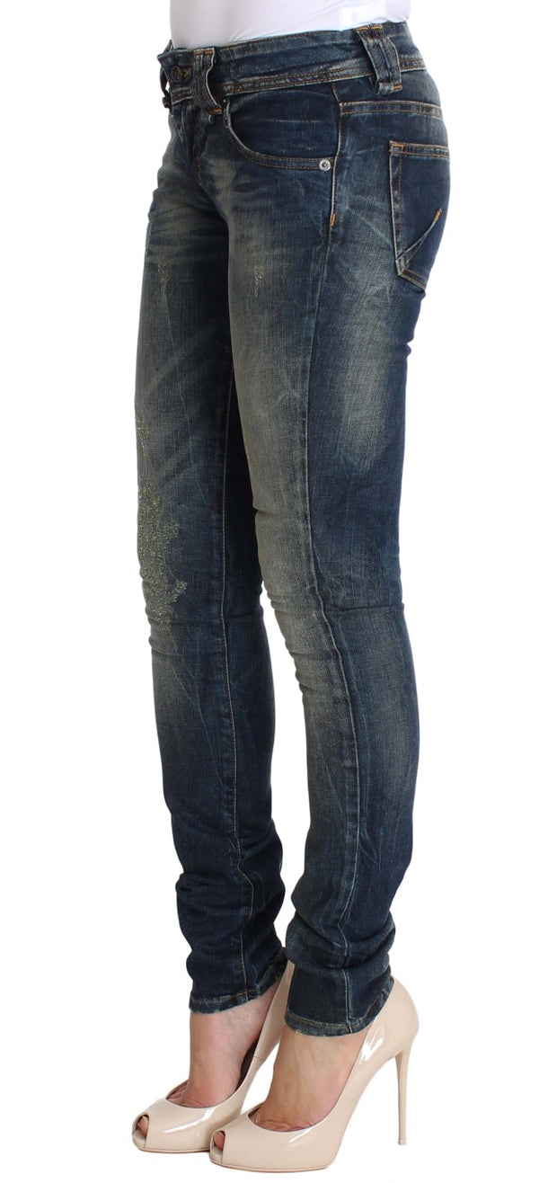 Blue Wash Skinny Low Cotton Stretch Denim Jeans