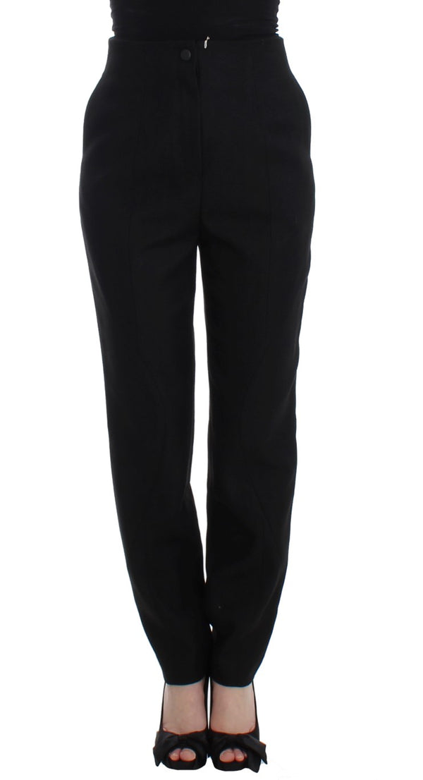 Black High Waist Straight Slim Dress Pants