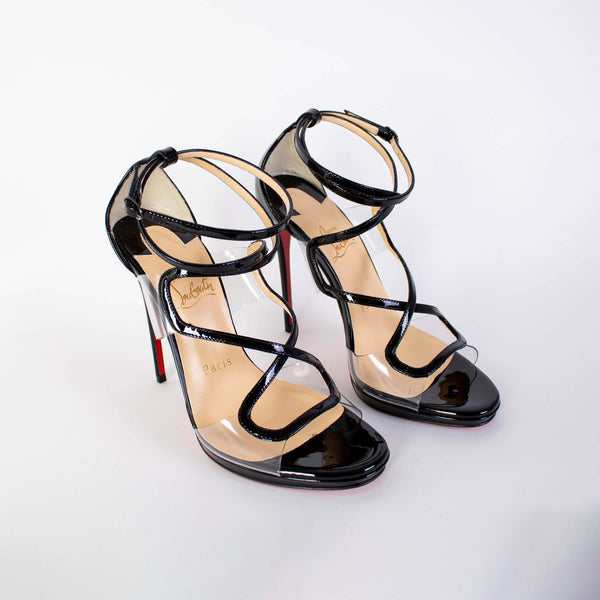 Chrisitan Loboutin Black PVC Leather Sandals