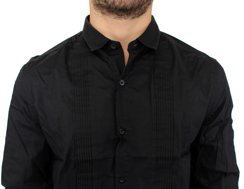 Black cotton slim fit shirt