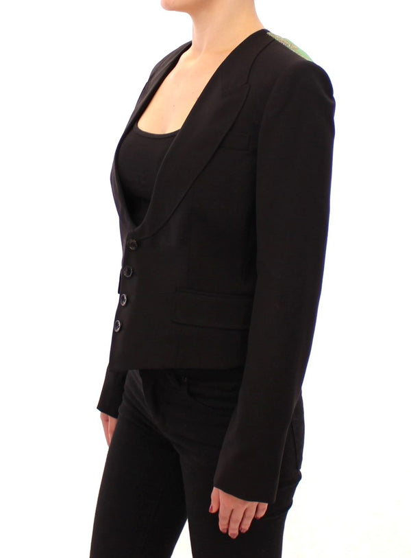 Black Silk Scarf Back Blazer Jacket