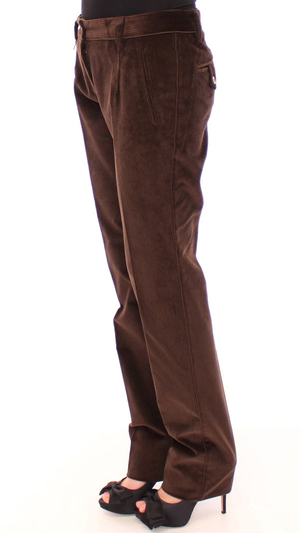 Brown Corduroys Straight Logo Casual Pants