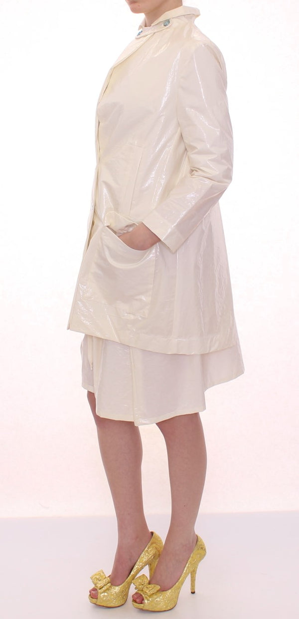 White Viscose Button Front Jacket Coat Trench