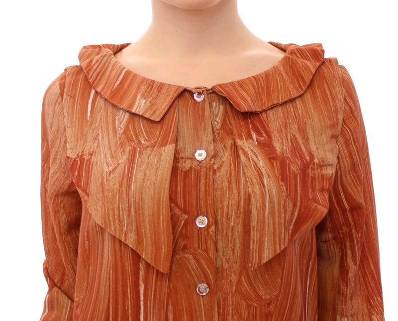 Orange Long Sleeve Button Front Blouse Shirt