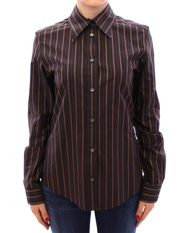 Black Striped Cotton Button Down Shirt