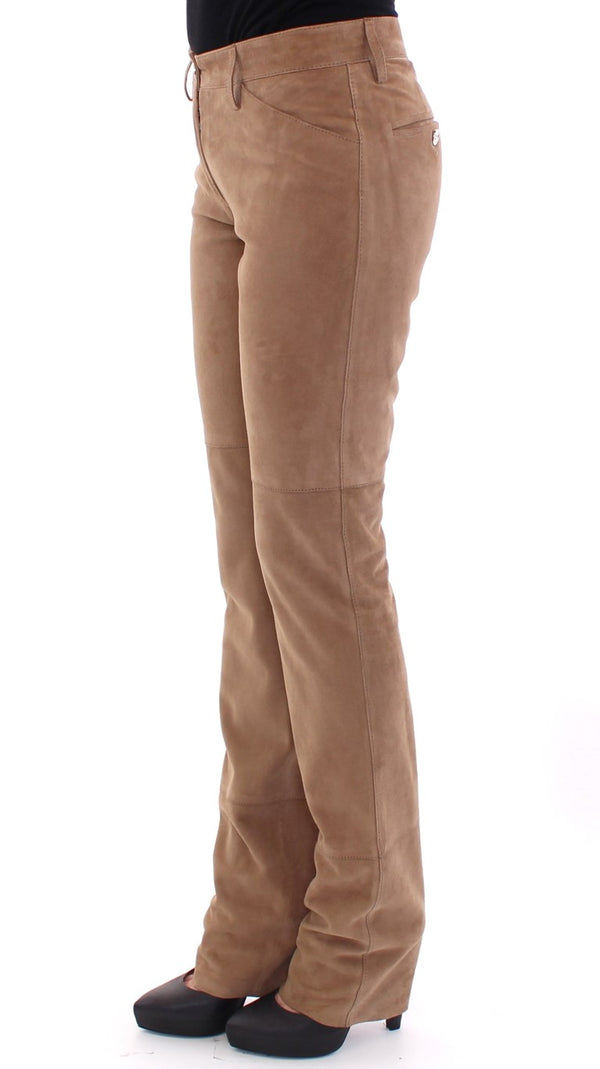 Brown Goatskin Suede Slim Fit Pants