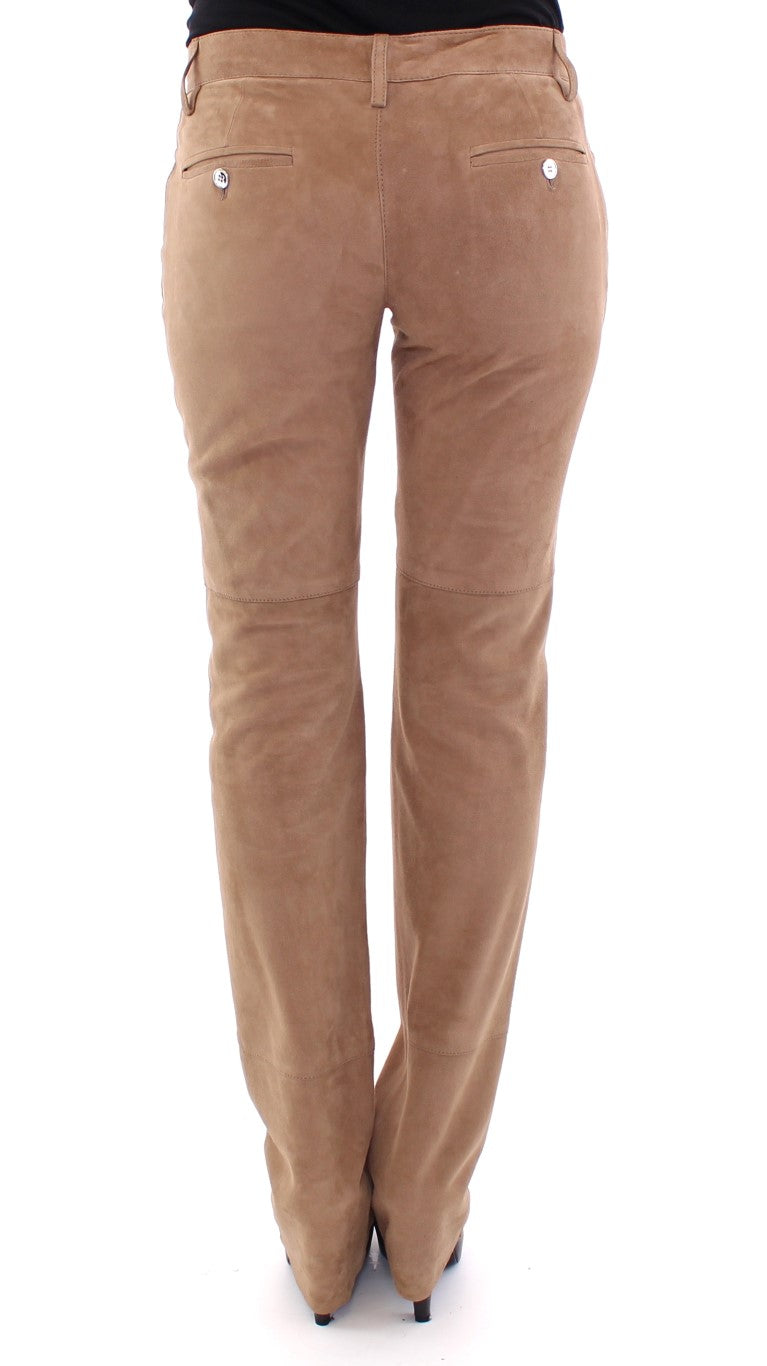 Brown Goatskin Suede Slim Fit Pants