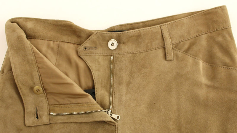 Brown Goatskin Suede Slim Fit Pants