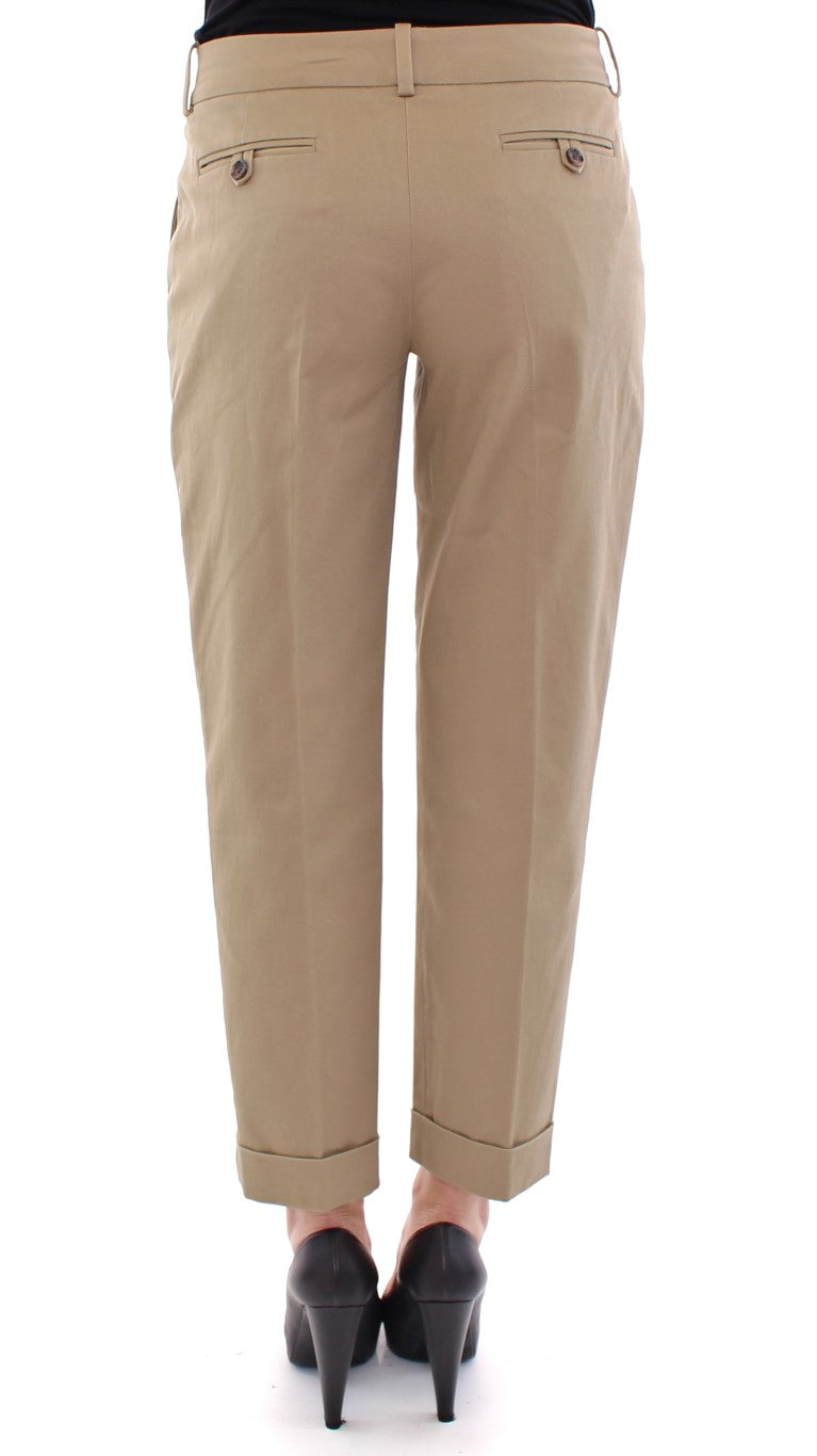 Beige Cotton Cropped Chinos Pants