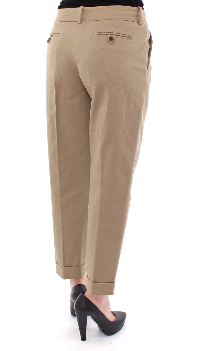 Beige Cotton Cropped Chinos Pants