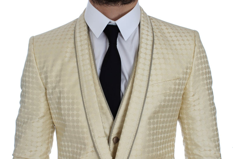 Beige Polka Dot Silk 2 Piece Blazer