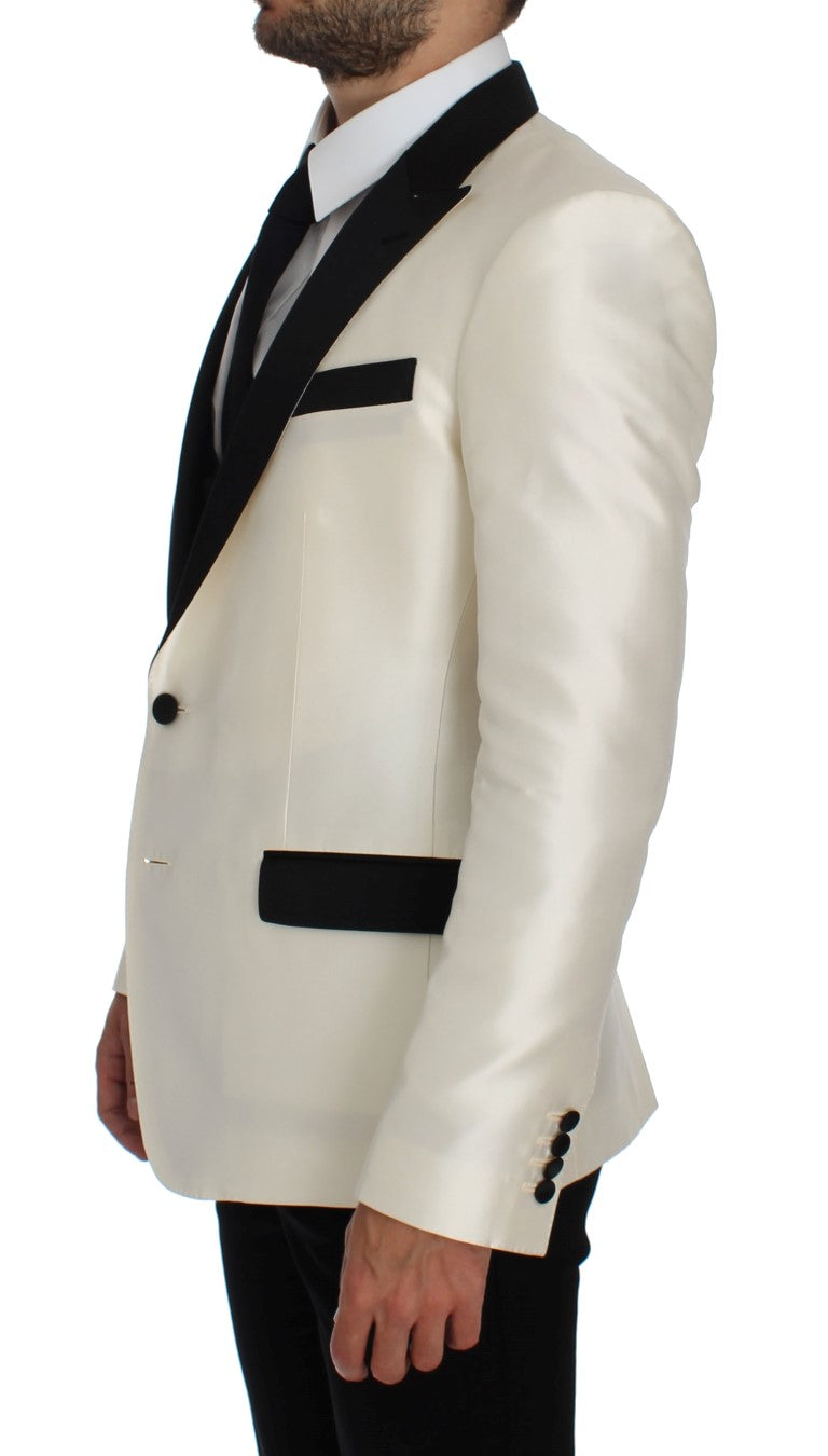 White Black Silk 2 Piece Blazer