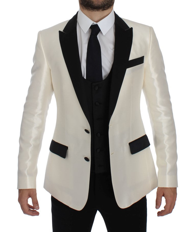 White Black Silk 2 Piece Blazer