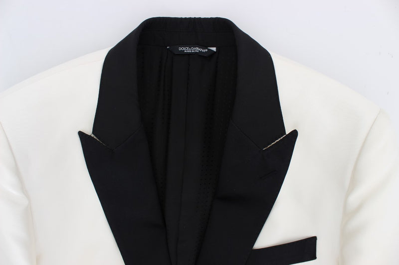 White Black Silk 2 Piece Blazer