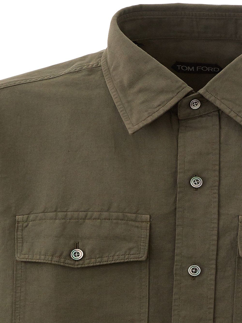 Linen Blend Regular Fit Shirt in Green