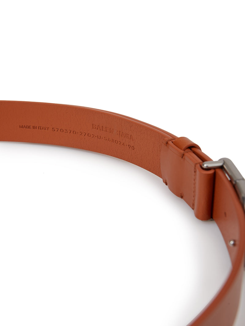 Brown Leather Logo Buckle Belt