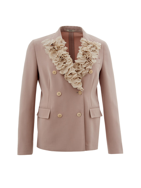 Light Pink Double Breast Ruffle Jacket