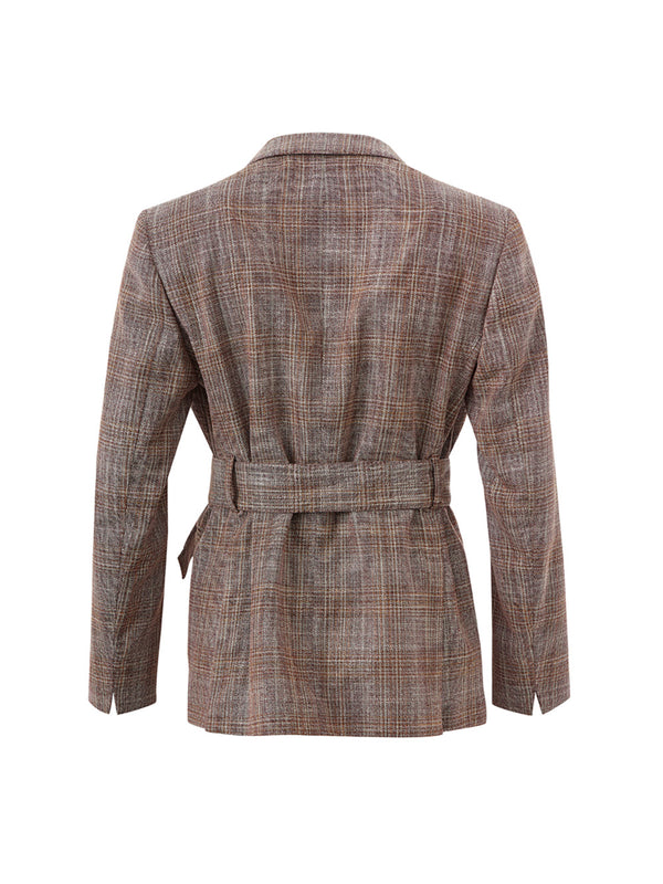 Micro Tartan Wool Silk Jacket with Belt