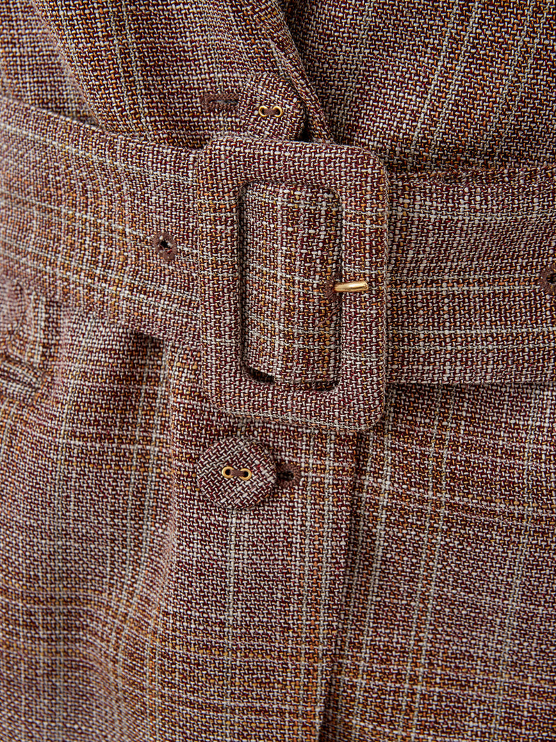 Micro Tartan Wool Silk Jacket with Belt