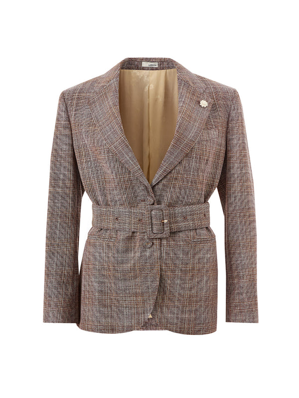 Micro Tartan Wool Silk Jacket with Belt