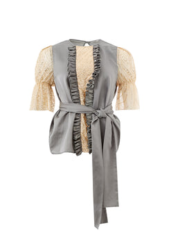 Grey silk embellished ruffled Top