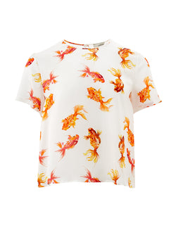 White Orange Printed Viscose Top