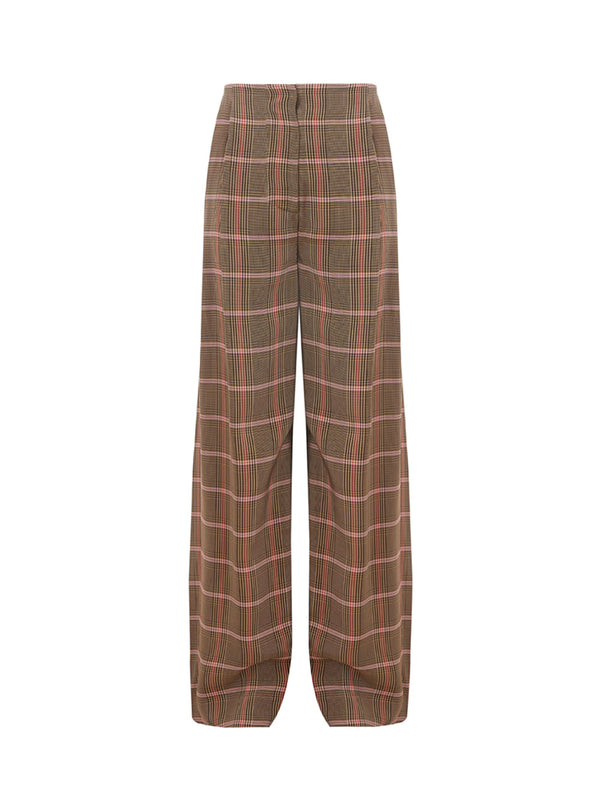 Micro Checked Viscose Palazzo Trousers