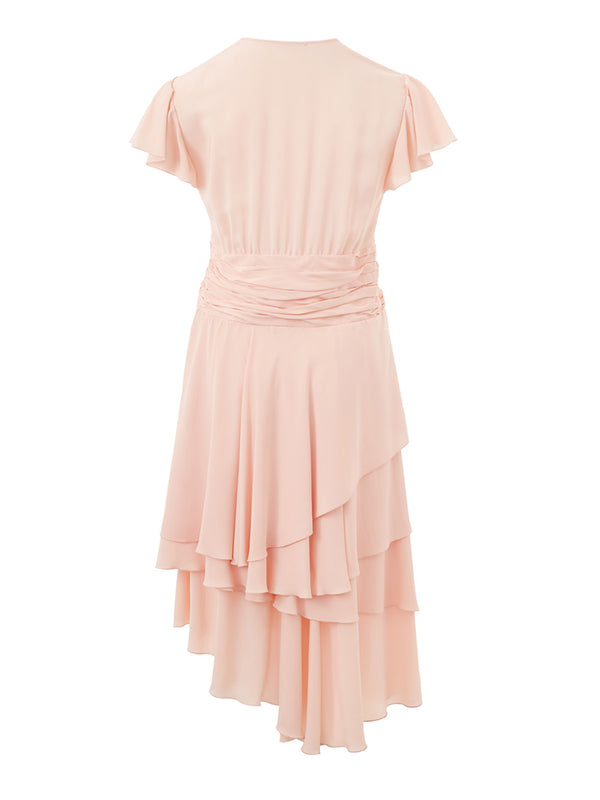 Pink Ruffled short sleeves Dress