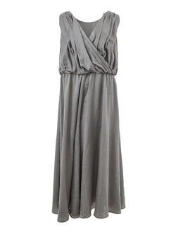 Grey Elegant Dungarees Silk Dress