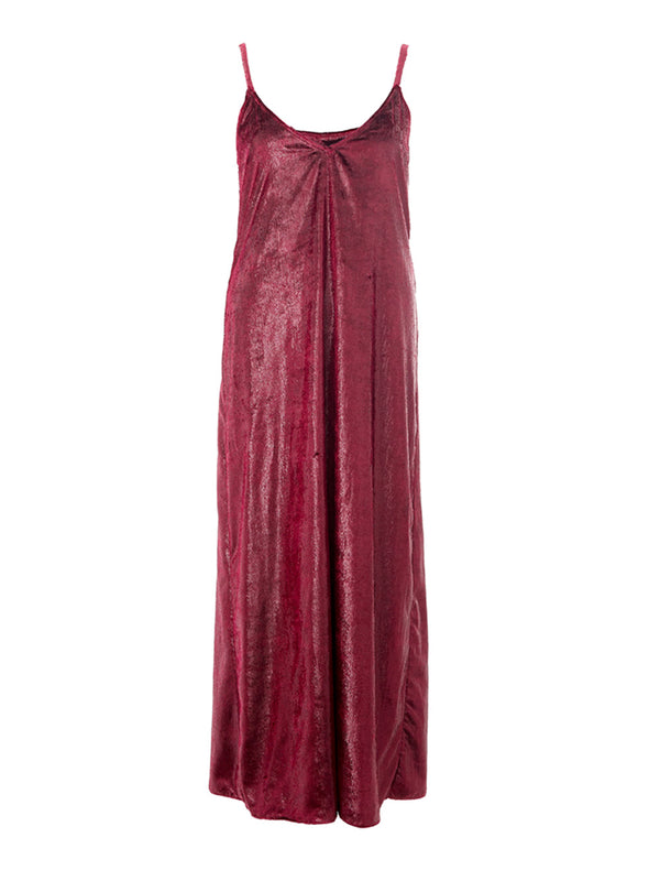 Bordeaux Straps Long Velvet Dress