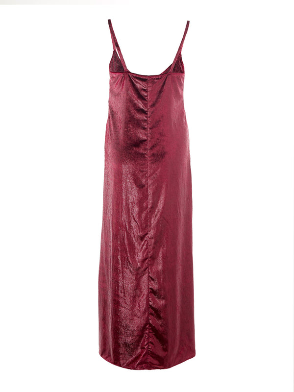 Bordeaux Straps Long Velvet Dress