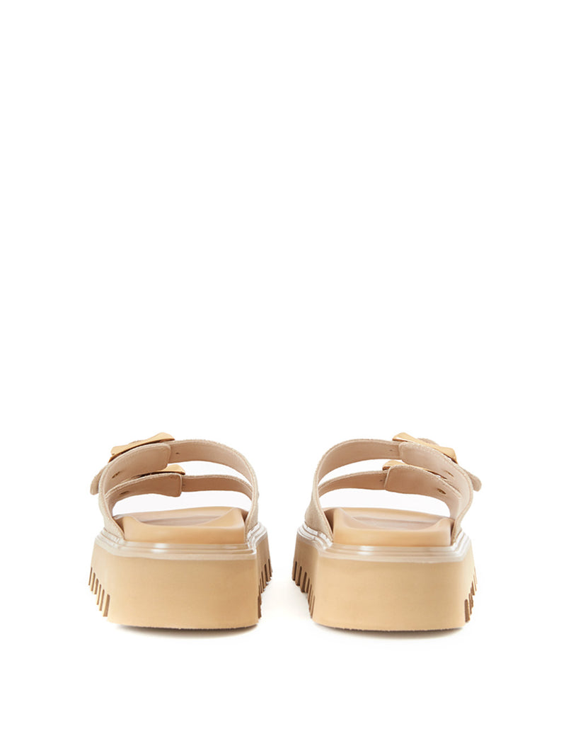 Glitter Beige Suede Sandal 'Buckles' Slipper