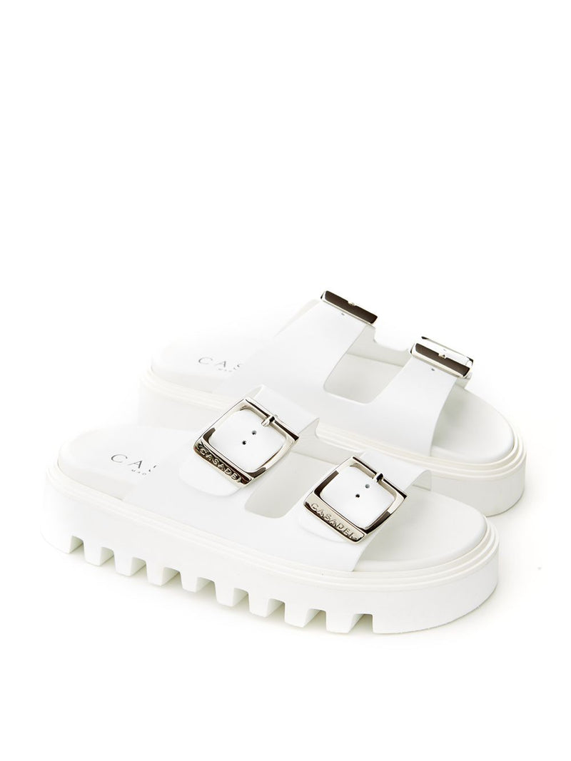 White Leather Sandal 'Buckles' Slipper