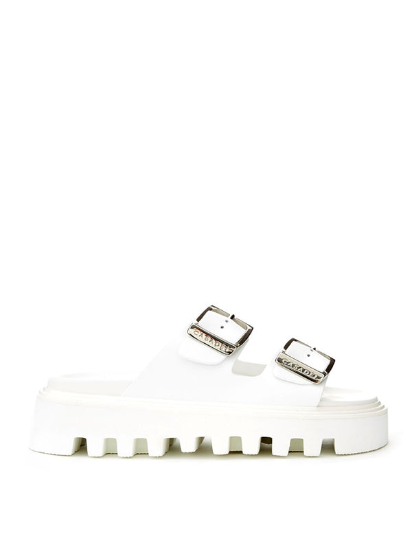 White Leather Sandal 'Buckles' Slipper