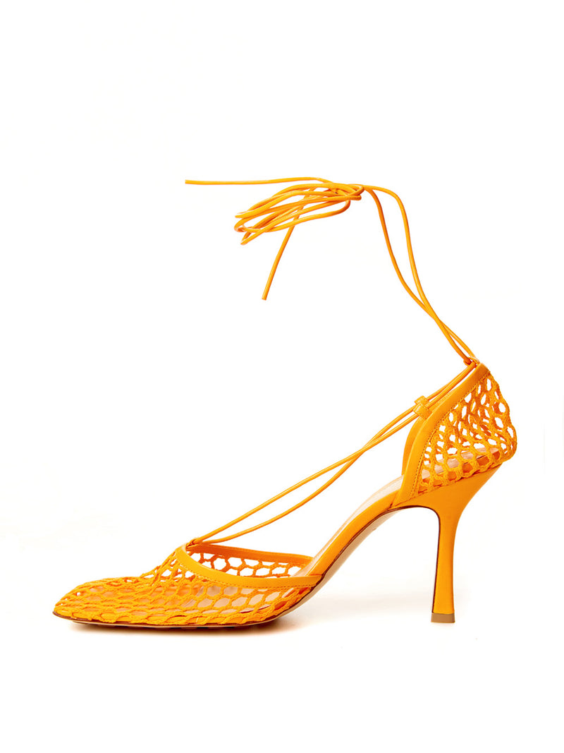 Orange Stretch Leather-trimmed Pumps