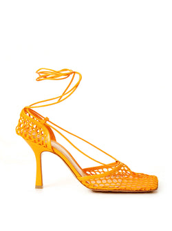 Orange Stretch Leather-trimmed Pumps