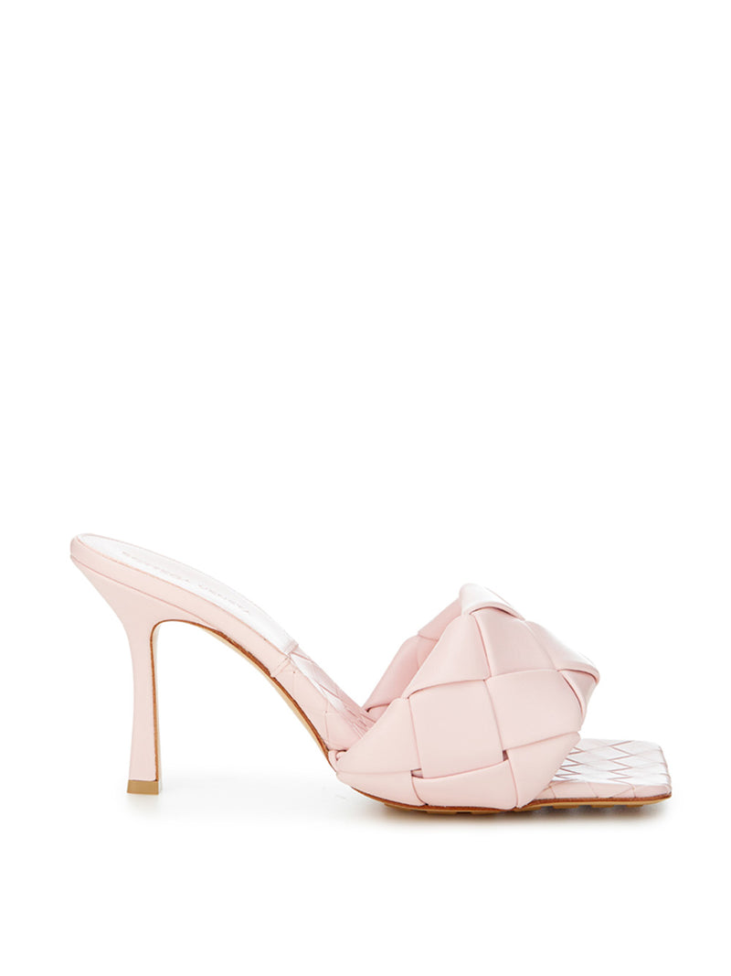 Light Pink Leather Heeled Sandal Mule with Intreccio