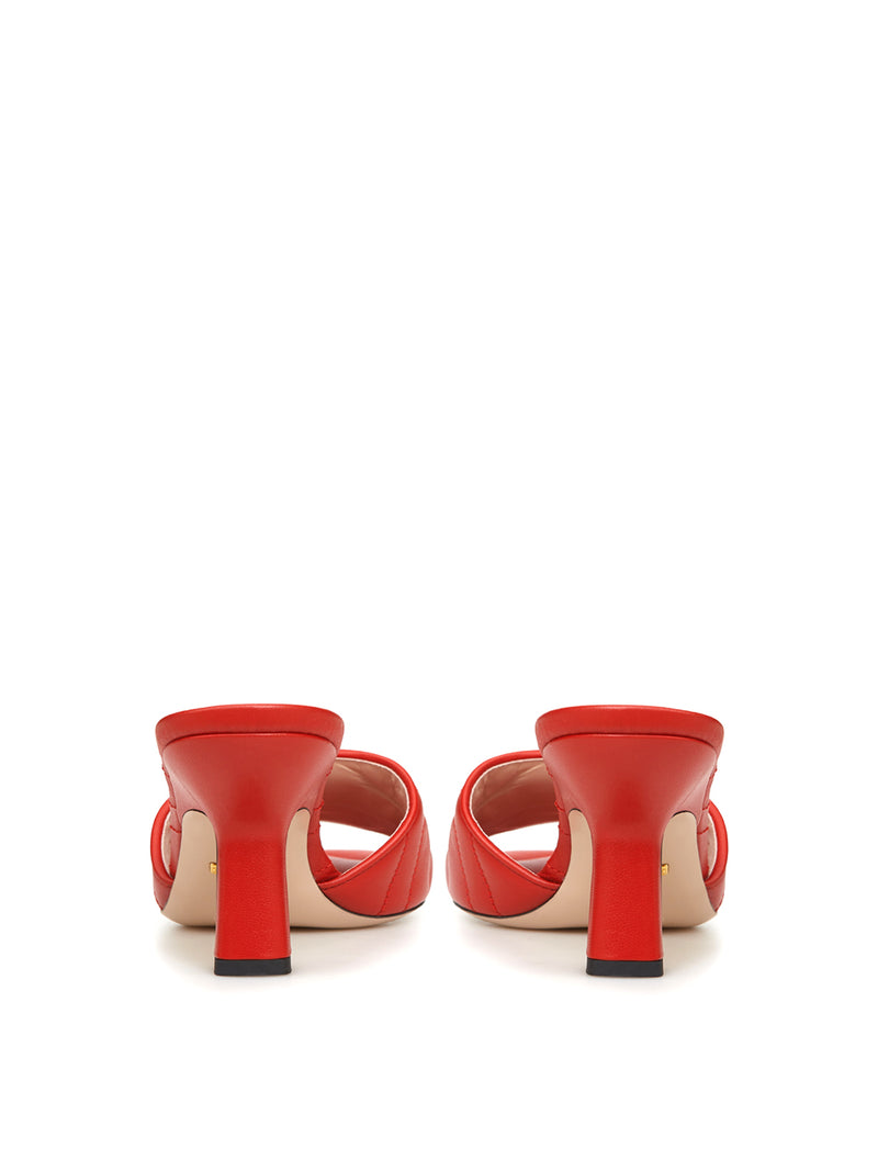 Red Leather Slider Matelassé Sandals