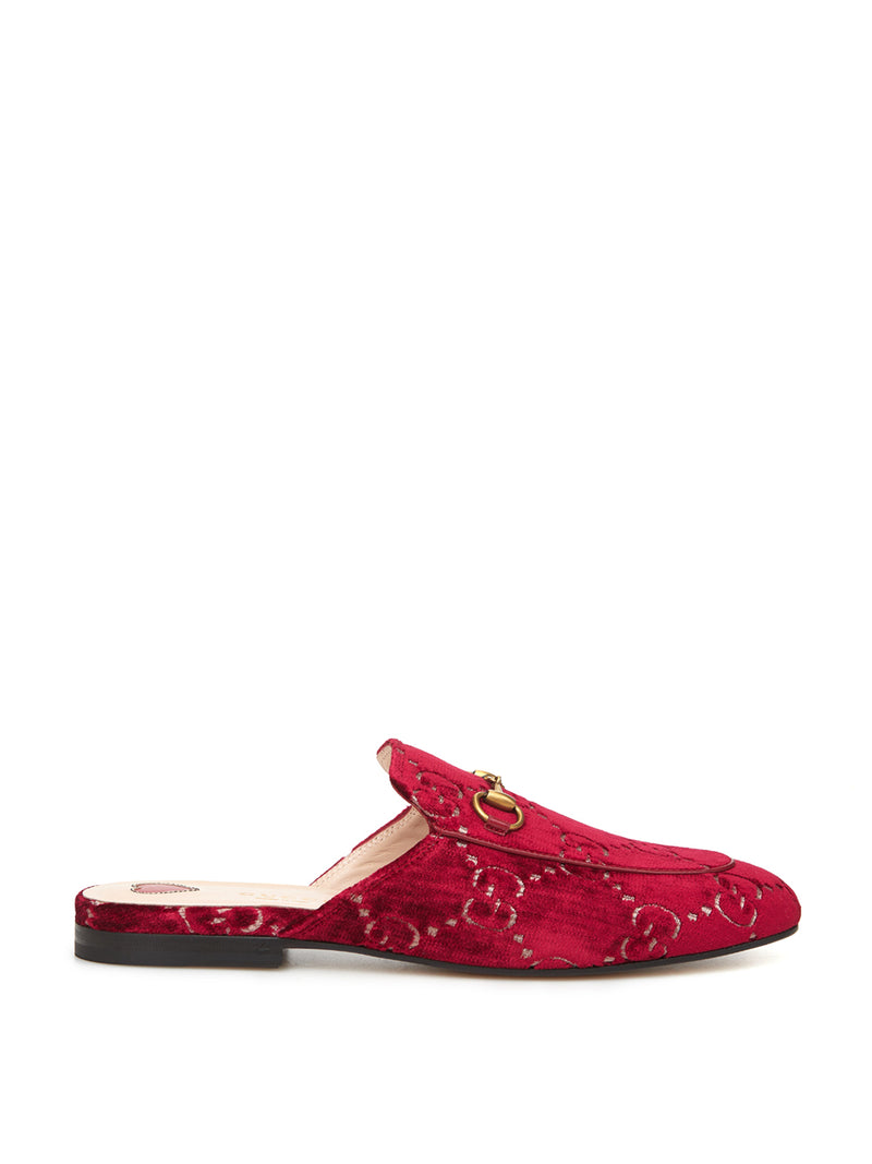 Red Velvet Princetown Slipper with Logo Allover