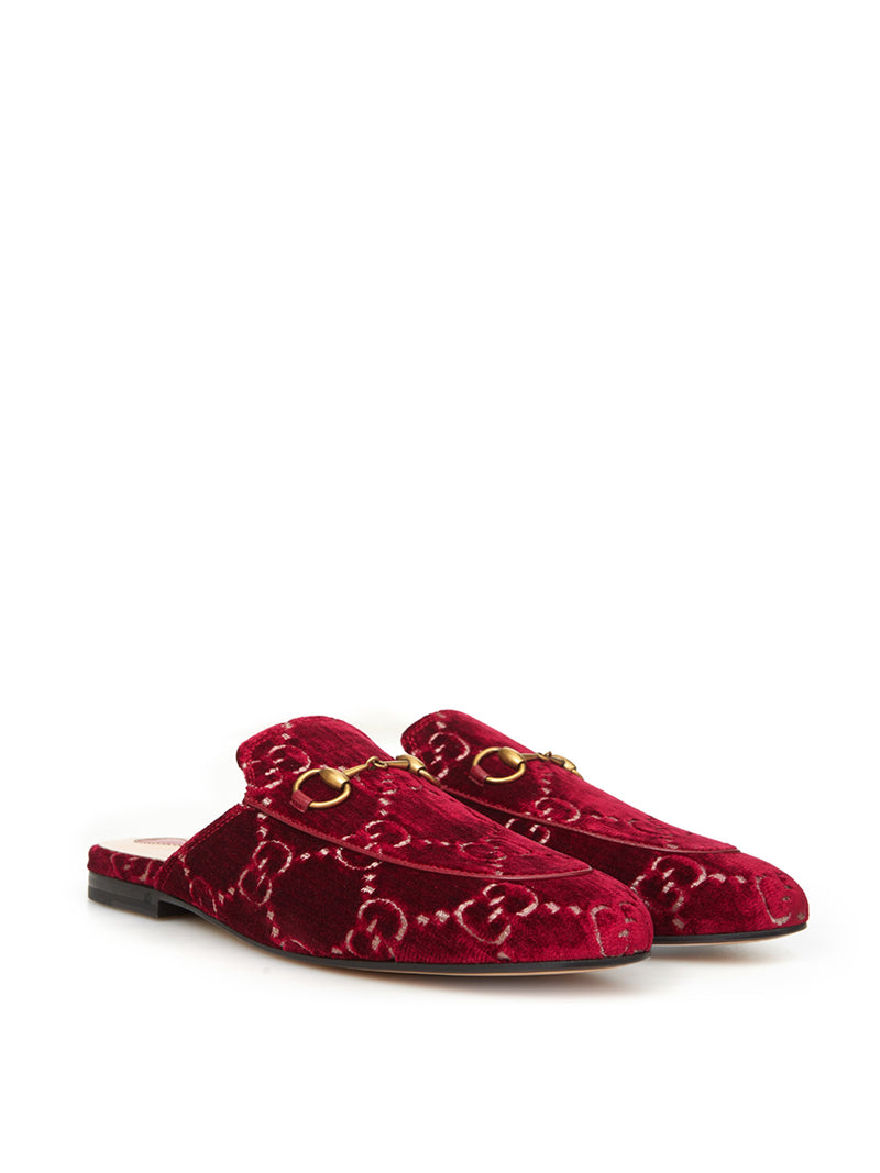 Red Velvet Princetown Slipper with Logo Allover