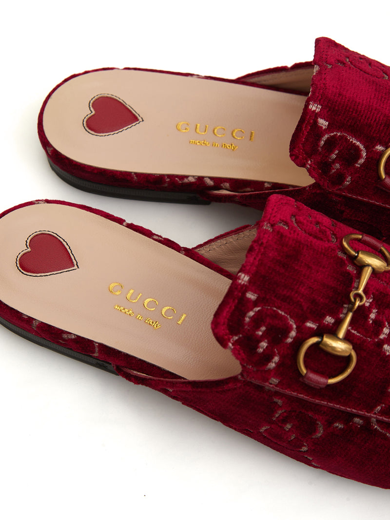 Red Velvet Princetown Slipper with Logo Allover